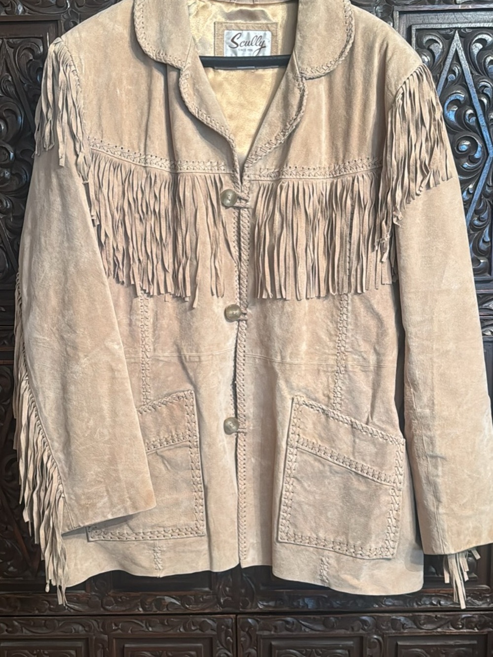 Scully Beige Men’s Suede Fringe Western Jacket